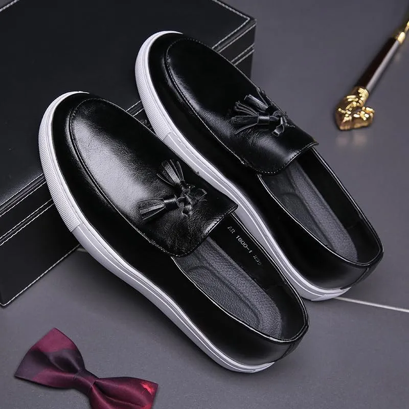 Santimon Men’s Tassel Loafers Casual Leather Slip-On Sneakers Flat Comfortable Fashion Shoes for Work, Weekend, Travel, Black/Brown