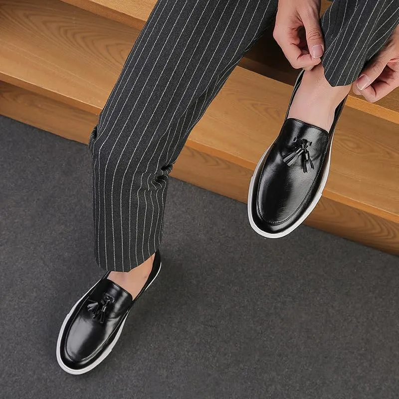 Santimon Men’s Tassel Loafers Casual Leather Slip-On Sneakers Flat Comfortable Fashion Shoes for Work, Weekend, Travel, Black/Brown