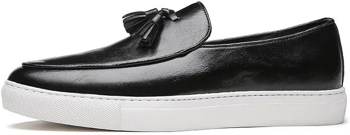 Santimon Men’s Tassel Loafers Casual Leather Slip-On Sneakers Flat Comfortable Fashion Shoes for Work, Weekend, Travel, Black/Brown