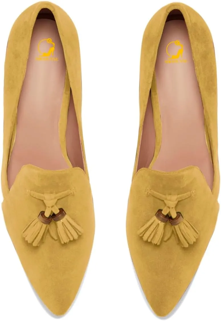 SHODENSE Women Tassel Loafer Flats Suede Slip On Pointed Closed Toe Flat Penny Loafers Dressy Ballerina Flats 4-11 M US