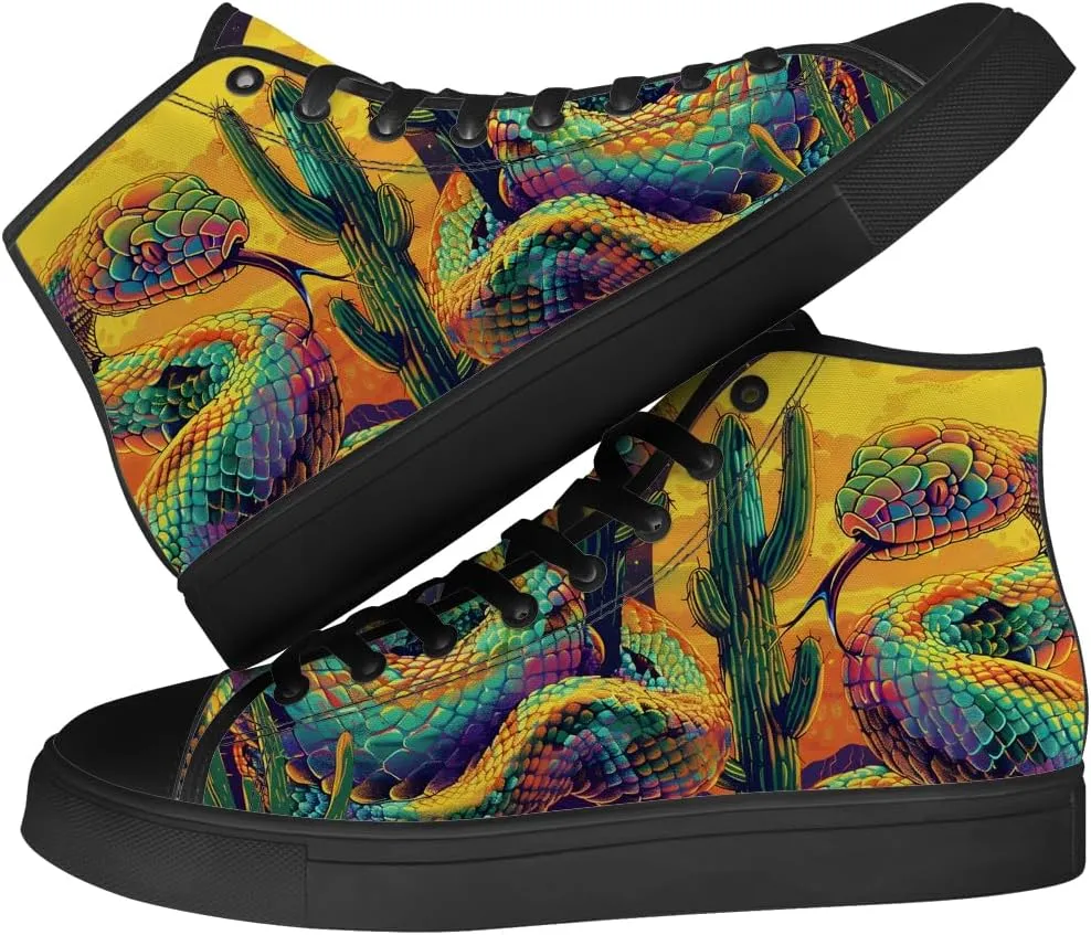 Snake High Top Canvas Shoes High Top Sneakers Lace Up Casual Shoes Gifts for Men Women