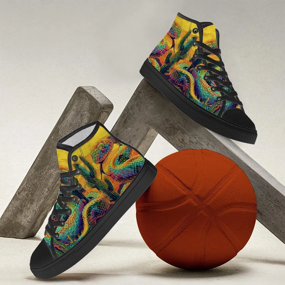 Snake High Top Canvas Shoes High Top Sneakers Lace Up Casual Shoes Gifts for Men Women