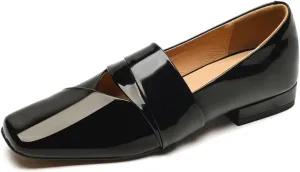 TinaCus Glossy Patent Leather Handmade Square Toe Women's Casual Flat Shoes