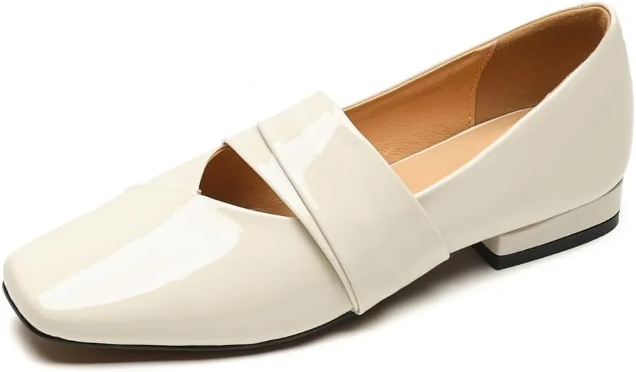 TinaCus Glossy Patent Leather Handmade Square Toe Women's Casual Flat Shoes