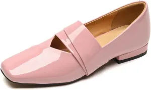 TinaCus Glossy Patent Leather Handmade Square Toe Women's Casual Flat Shoes