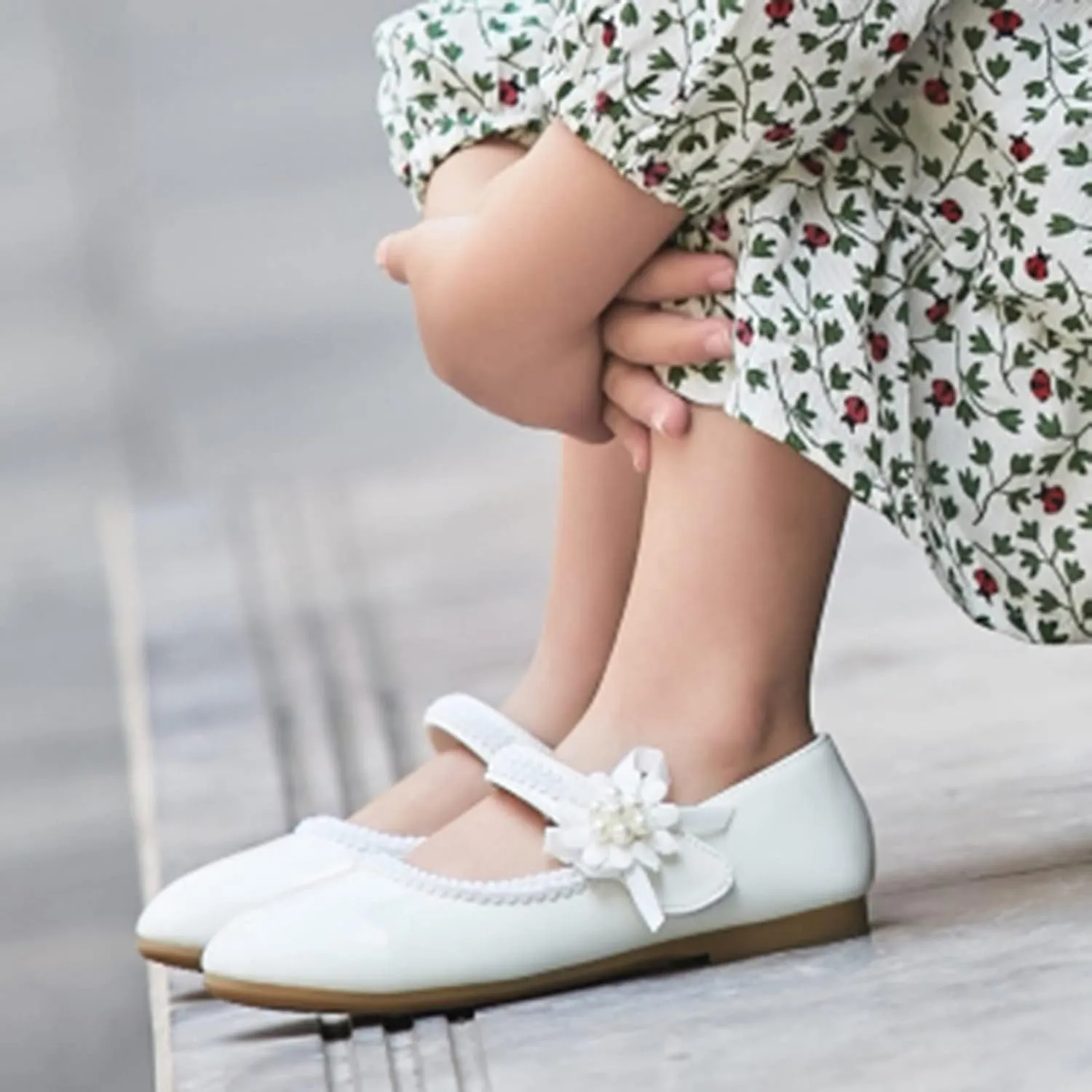 Toddler Girls Dress Shoes Mary Jane Ballet Flats Flower Girl School Party Wedding Shoes with Flower