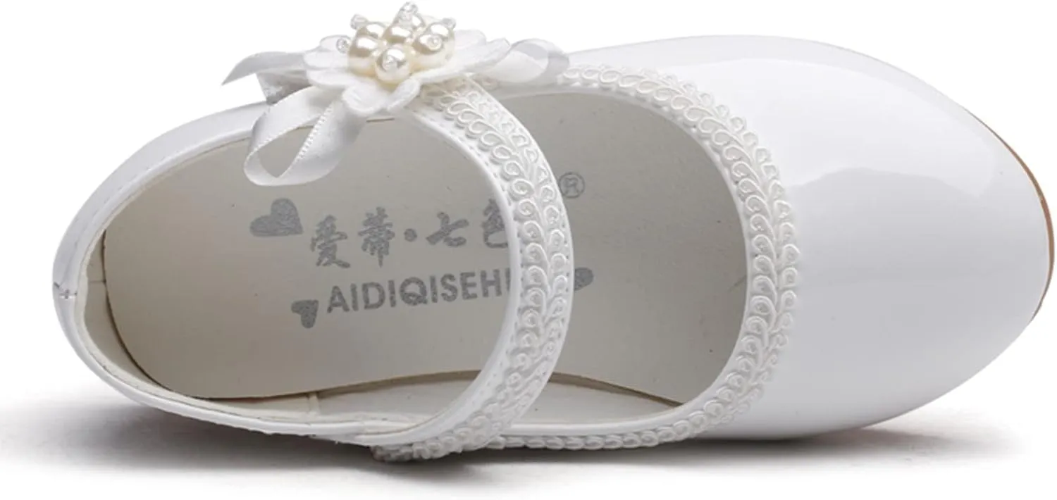 Toddler Girls Dress Shoes Mary Jane Ballet Flats Flower Girl School Party Wedding Shoes with Flower
