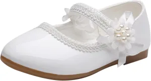 Toddler Girls Dress Shoes Mary Jane Ballet Flats Flower Girl School Party Wedding Shoes with Flower