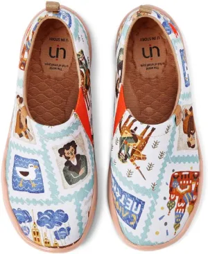 UIN Women's Lightweight Slip Ons Loafers Comfort Walking Canvas Flats Casual Art Painted Travel Shoes Classic Stamp (6.5)