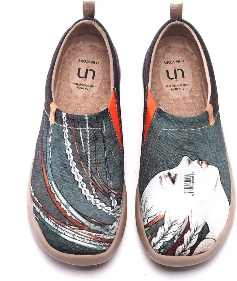 UIN Women's Lightweight Slip Ons Loafers Comfort Walking Knitted Flats Casual Art Painted Travel Shoes Mistress of Beauty (6.5)