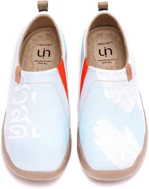 UIN Women's Lightweight Slip Ons Sneakers Walking Flats Casual Thai Style Art Painted Travel Shoes Thai Smile-Blue (37)