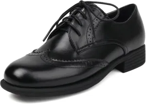 Uniquelly Women's Oxfords Wingtip Lace up Round Toe Brogues Shoes Comfort Low Heel Vintage Oxford Shoes
