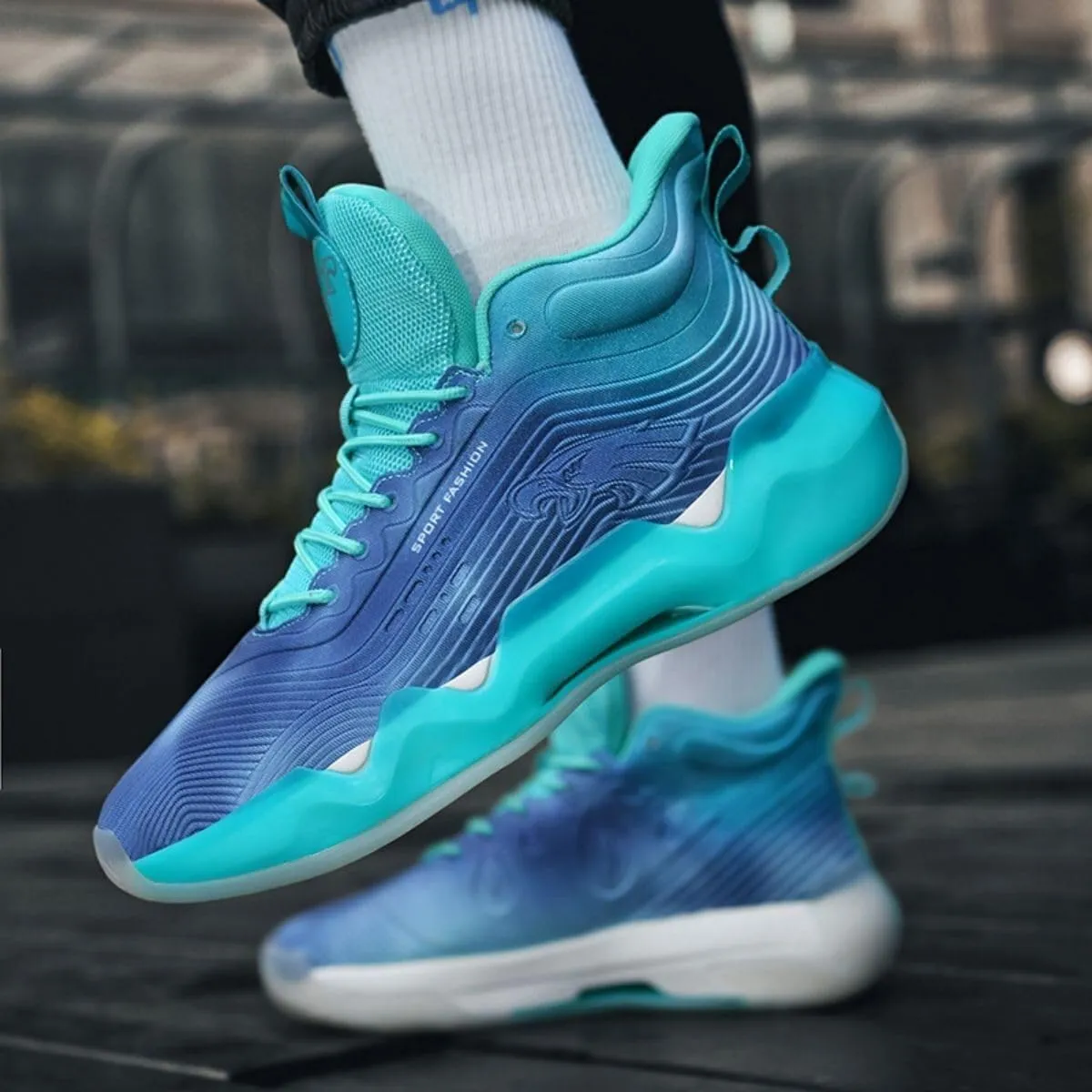Unisex High Top Basketball Shoes Breathable Anti Slip Wear-Resistant Fashionable Trendy, Multi-Color Sports Shoes