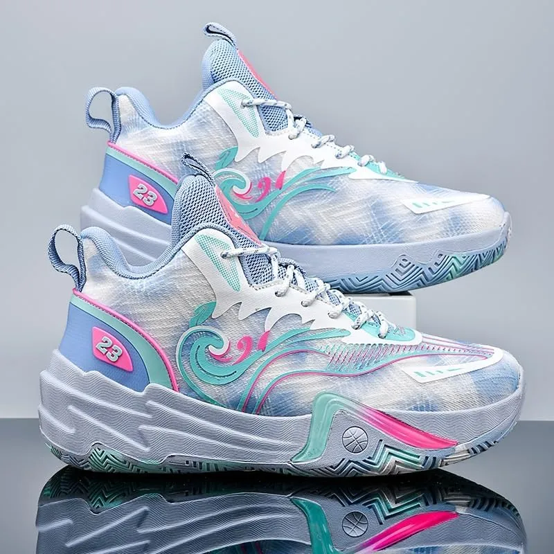 Unisex High Top Basketball Shoes with Breathable Non Slip Mesh Fashionable Sports Training Boots