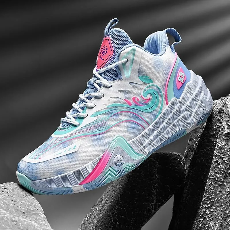 Unisex High Top Basketball Shoes with Breathable Non Slip Mesh Fashionable Sports Training Boots
