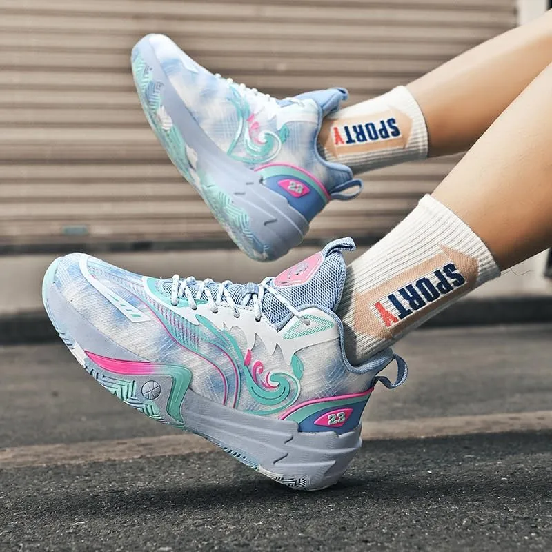Unisex High Top Basketball Shoes with Breathable Non Slip Mesh Fashionable Sports Training Boots