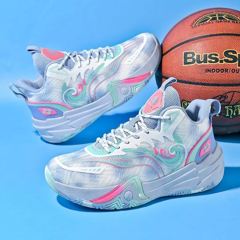 Unisex High Top Basketball Shoes with Breathable Non Slip Mesh Fashionable Sports Training Boots