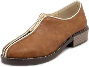 VOKLIN Women's Classic Oxford Shoes Round Toe Zipper Comfort Low Heels Western School Oxfords Pump Brogues