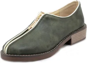 VOKLIN Women's Classic Oxford Shoes Round Toe Zipper Comfort Low Heels Western School Oxfords Pump Brogues