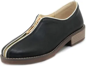 VOKLIN Women's Classic Oxford Shoes Round Toe Zipper Comfort Low Heels Western School Oxfords Pump Brogues