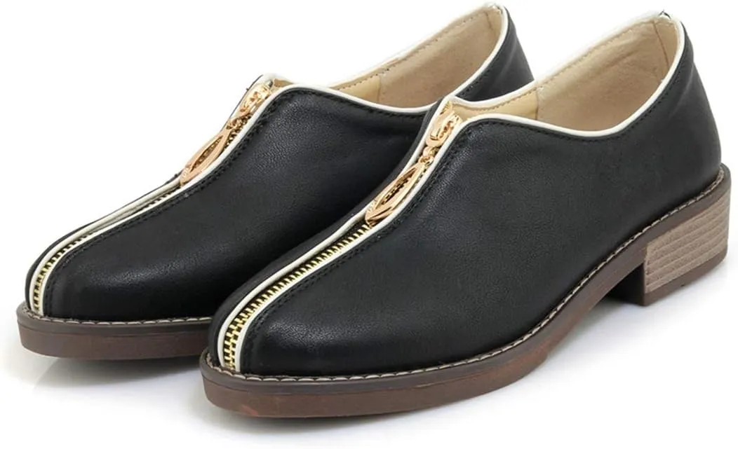 VOKLIN Women's Classic Oxford Shoes Round Toe Zipper Comfort Low Heels Western School Oxfords Pump Brogues