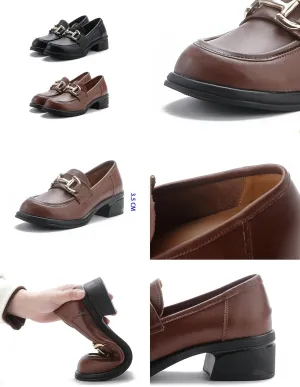 Women's Chunky Platform Loafers,Comfort Slip-On Soft Lug Sole Metal Buckle Penny Office Work Dress Leather Shoes