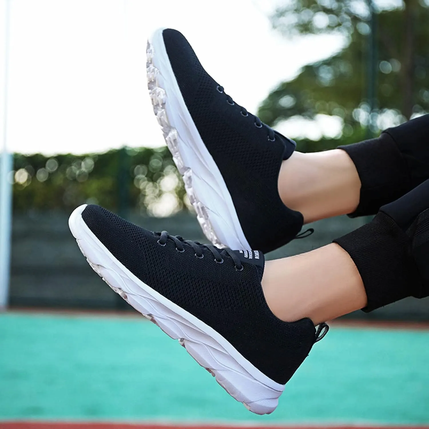 Women's Fashion Sneaker Non Slip Lace Up Comfort Women's Work or Walking Sneakers White Running Shoes for Women Woman Loafers Shoes Black Sneakers Women