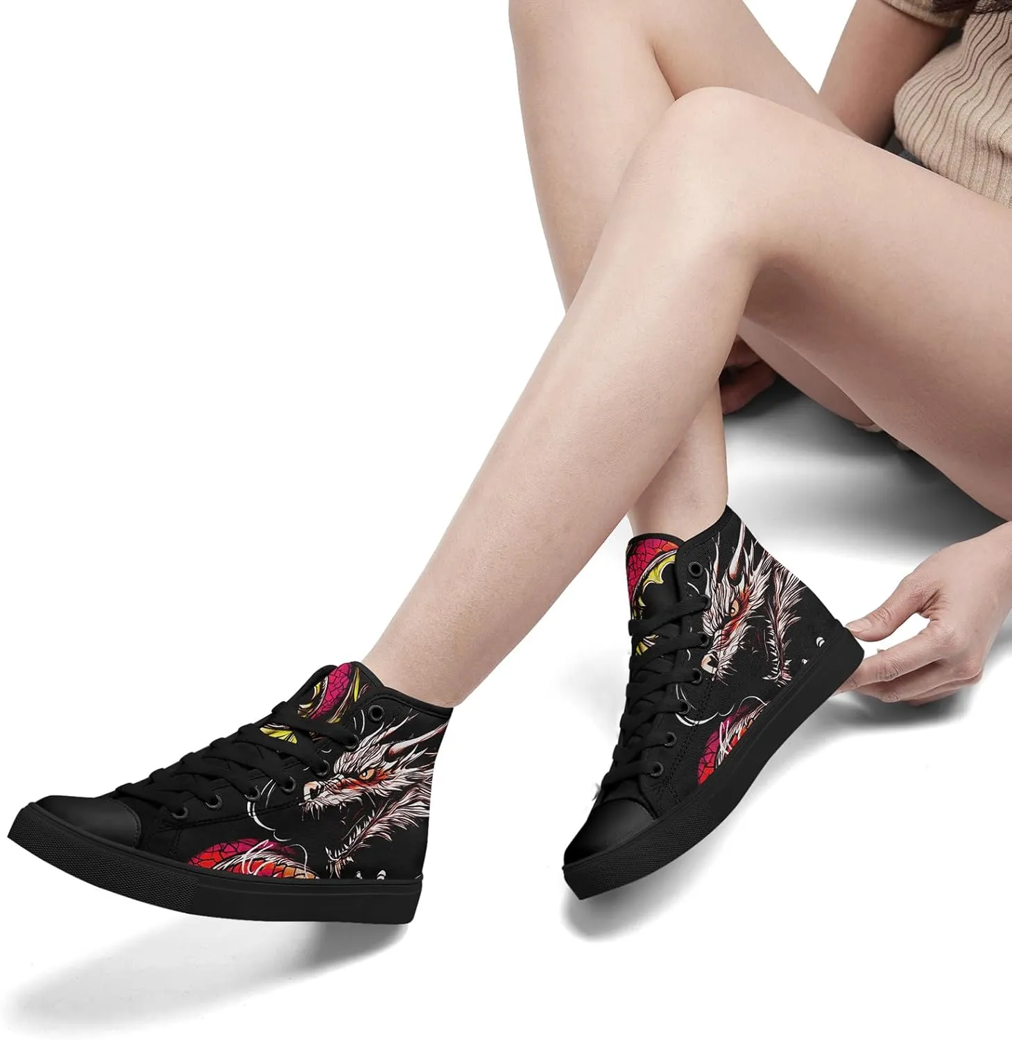 Womens Gothic High-Top Canvas Sneakers Punk Style Alternative Streetwear Canvas Shoes, Lace-Up Casual Skate Shoes for Men