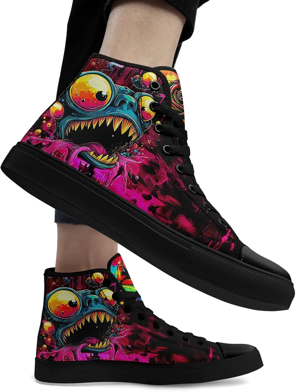 Womens Gothic High-Top Canvas Sneakers Punk Style Alternative Streetwear Canvas Shoes, Lace-Up Casual Skate Shoes for Men