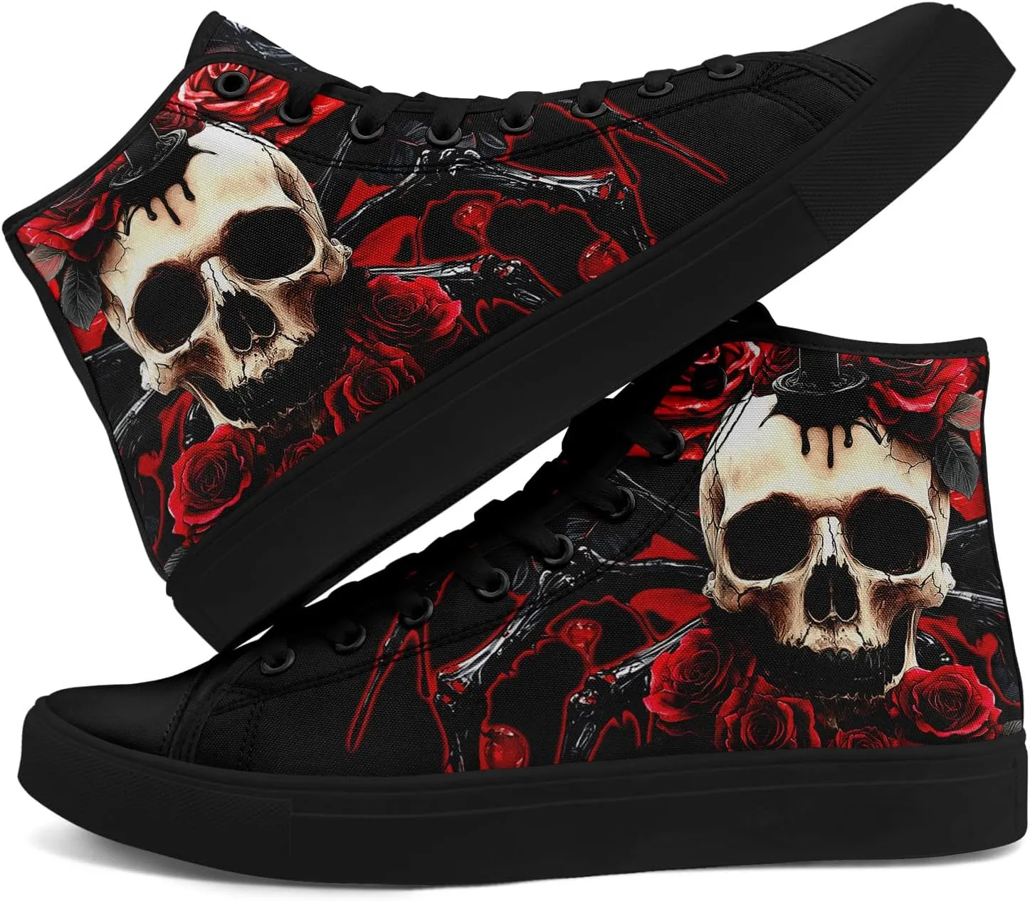 Womens Gothic High-Top Canvas Sneakers Punk Style Alternative Streetwear Canvas Shoes, Lace-Up Casual Skate Shoes for Men