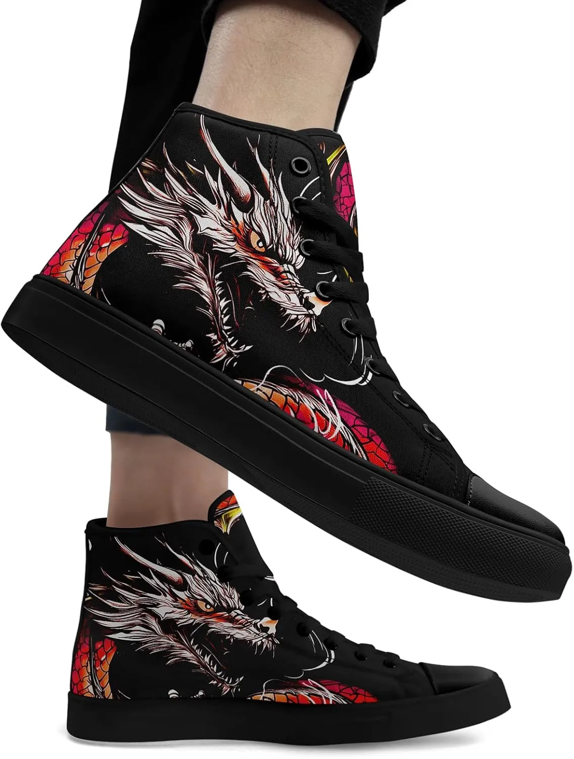 Womens Gothic High-Top Canvas Sneakers Punk Style Alternative Streetwear Canvas Shoes, Lace-Up Casual Skate Shoes for Men