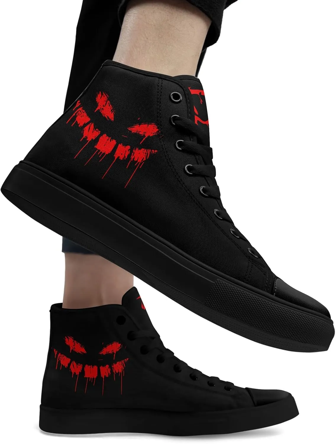 Womens Gothic High-Top Canvas Sneakers Punk Style Alternative Streetwear Canvas Shoes, Lace-Up Casual Skate Shoes for Men