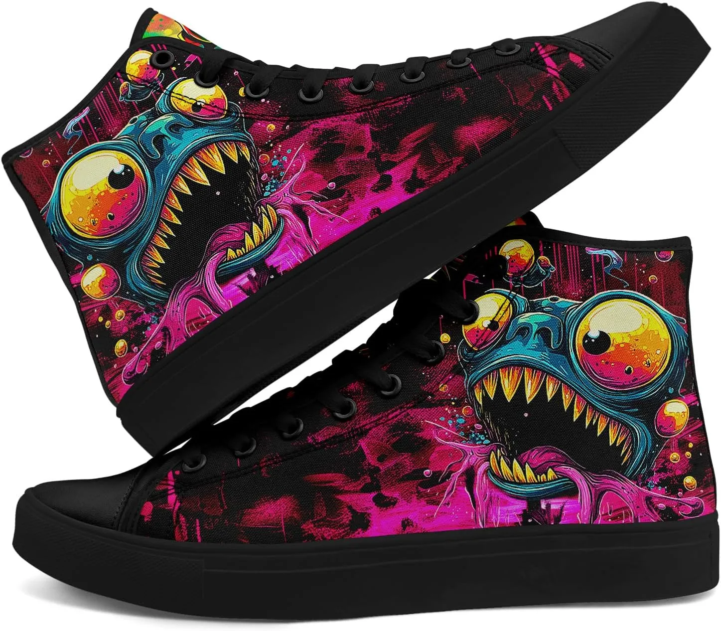 Womens Gothic High-Top Canvas Sneakers Punk Style Alternative Streetwear Canvas Shoes, Lace-Up Casual Skate Shoes for Men
