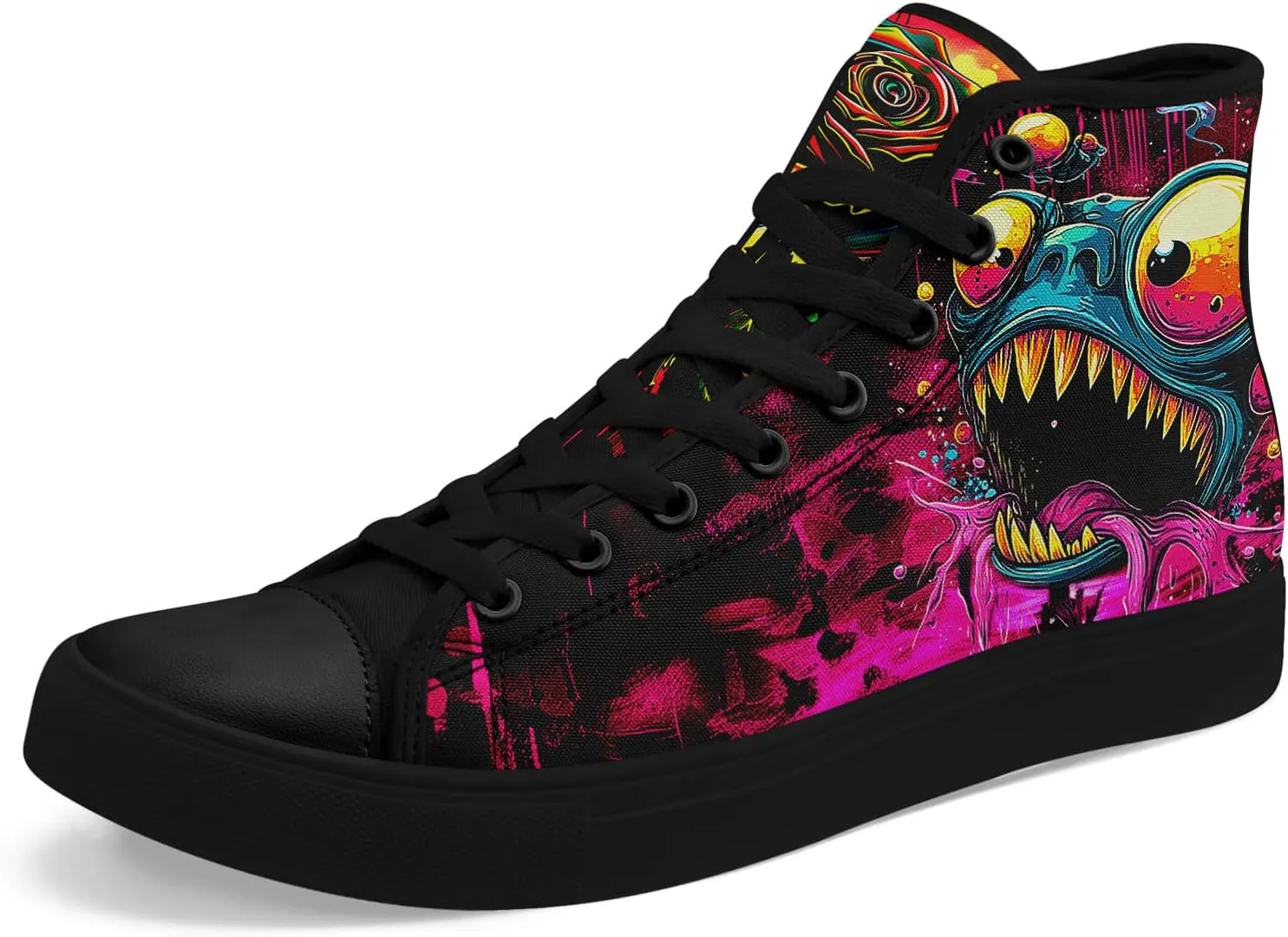 Womens Gothic High-Top Canvas Sneakers Punk Style Alternative Streetwear Canvas Shoes, Lace-Up Casual Skate Shoes for Men