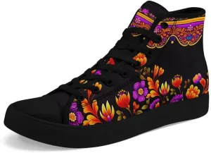 Womens Graffiti Black High Top Fashion Sneakers Canvas Shoes Classic Lace Up Walking Tennis Casual Skateboarding Sports Shoes