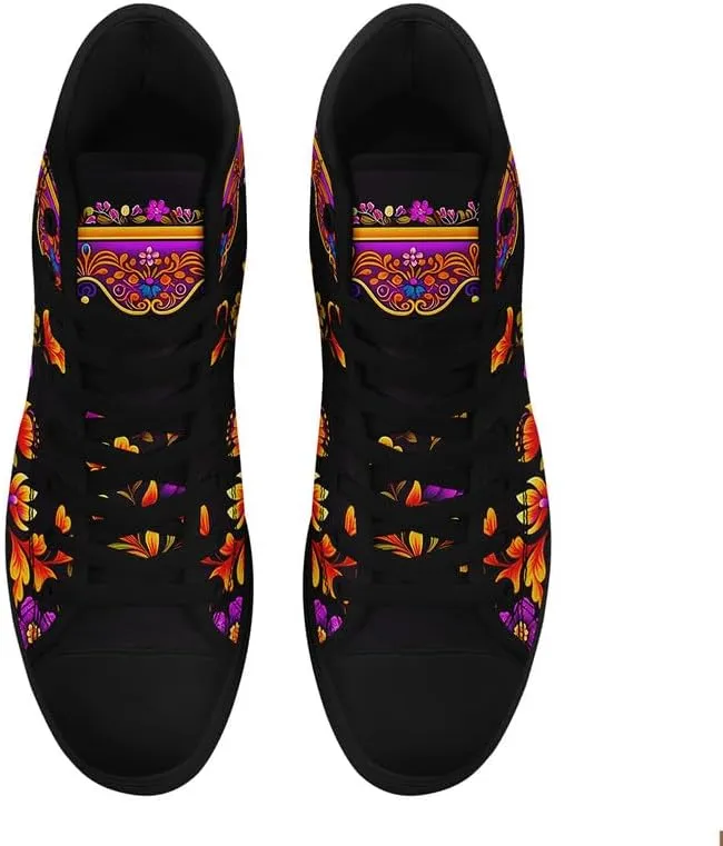 Womens Graffiti Black High Top Fashion Sneakers Canvas Shoes Classic Lace Up Walking Tennis Casual Skateboarding Sports Shoes