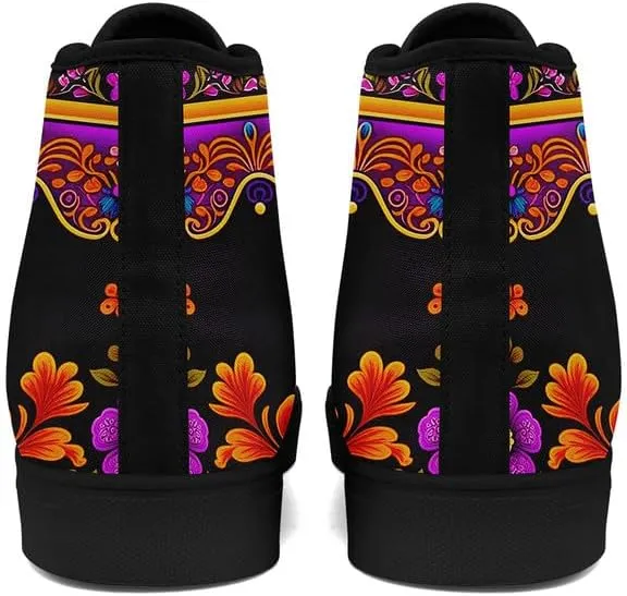Womens Graffiti Black High Top Fashion Sneakers Canvas Shoes Classic Lace Up Walking Tennis Casual Skateboarding Sports Shoes