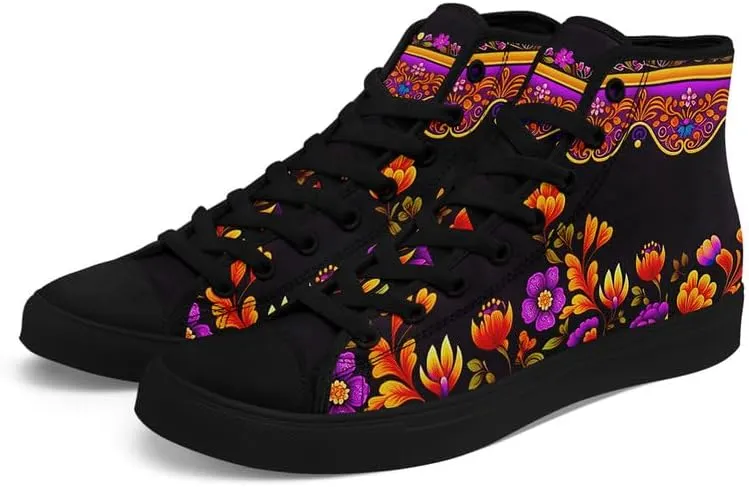 Womens Graffiti Black High Top Fashion Sneakers Canvas Shoes Classic Lace Up Walking Tennis Casual Skateboarding Sports Shoes
