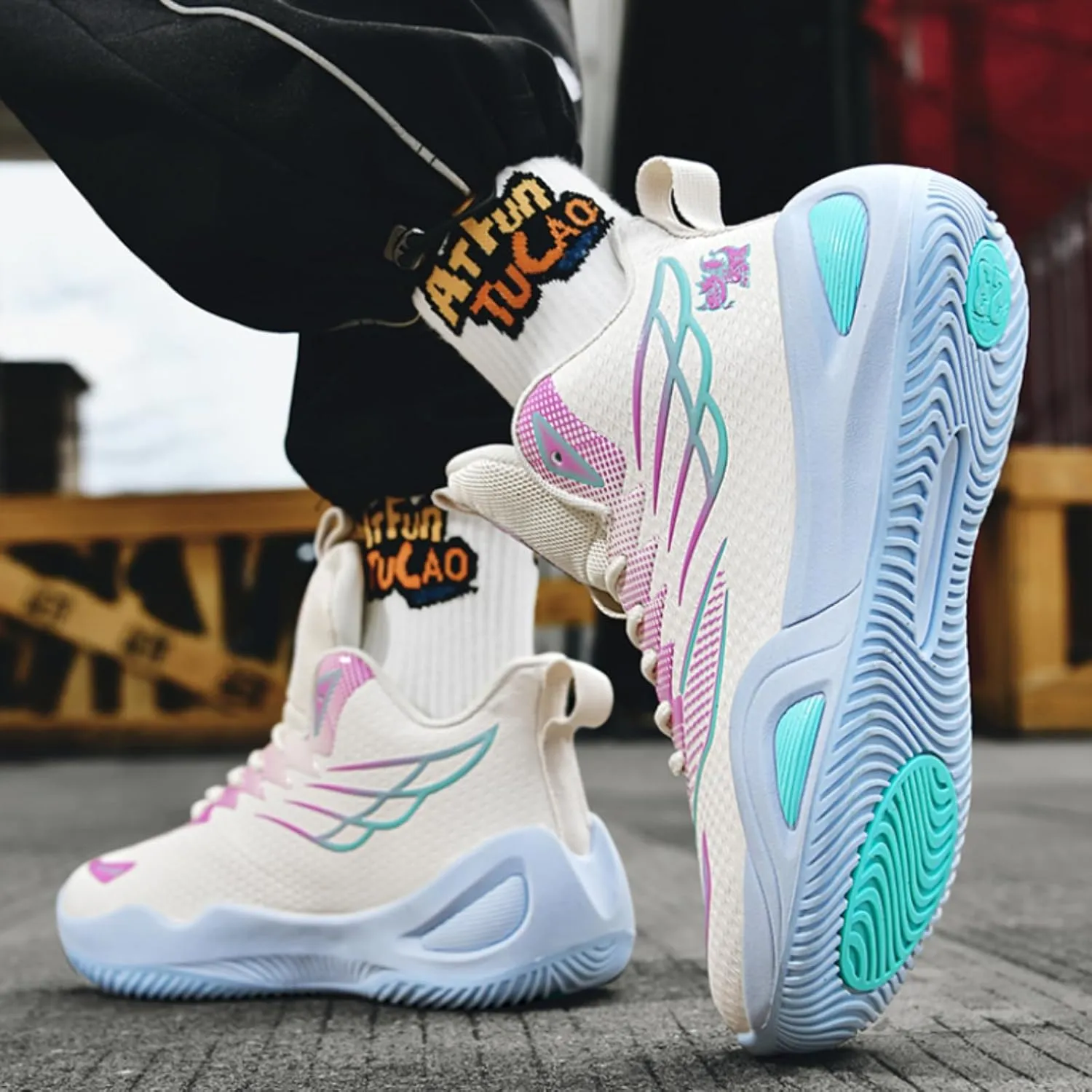Womens Lace Up High Top Basketball Shoes Breathable Non Slip Outdoor Sneakers Cushioning Workout Shoes for Fitness Training Athletic