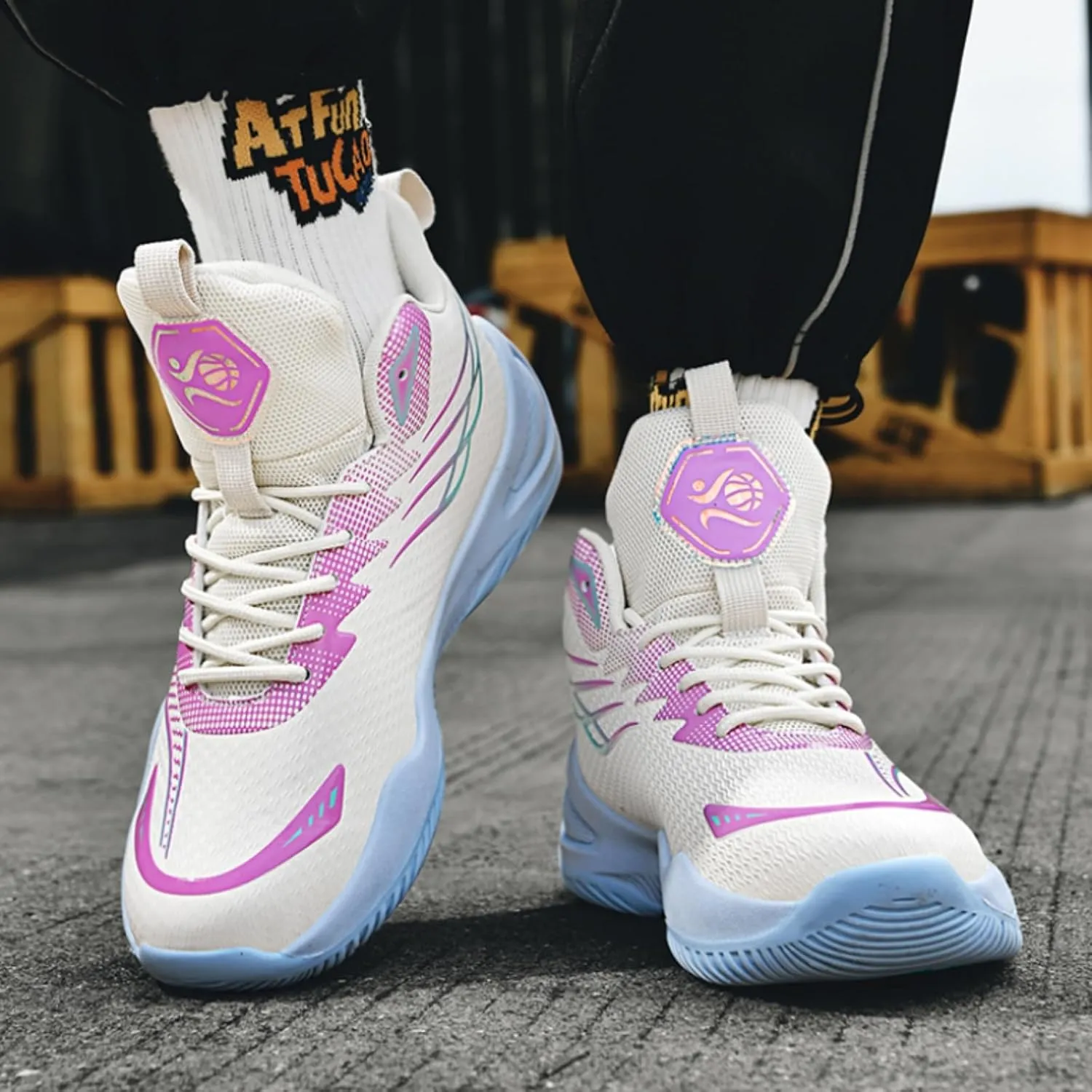 Womens Lace Up High Top Basketball Shoes Breathable Non Slip Outdoor Sneakers Cushioning Workout Shoes for Fitness Training Athletic