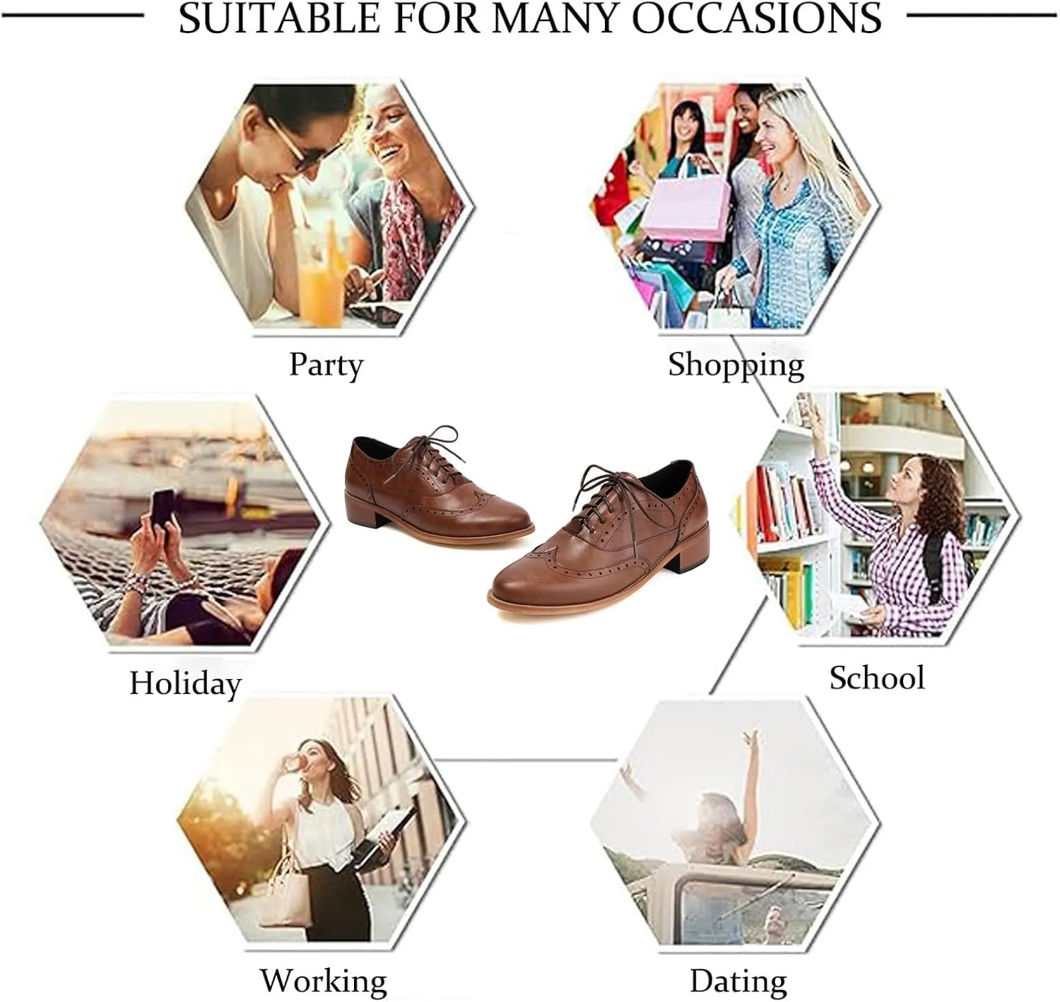 Women's Leather Comfortable Chunky Stacked Heel Brogue Oxford Shoes Classic Pointed Toe Breathable Perforated Lace up Low Heel Business Casual Dress Oxfords for Wedding Party Work