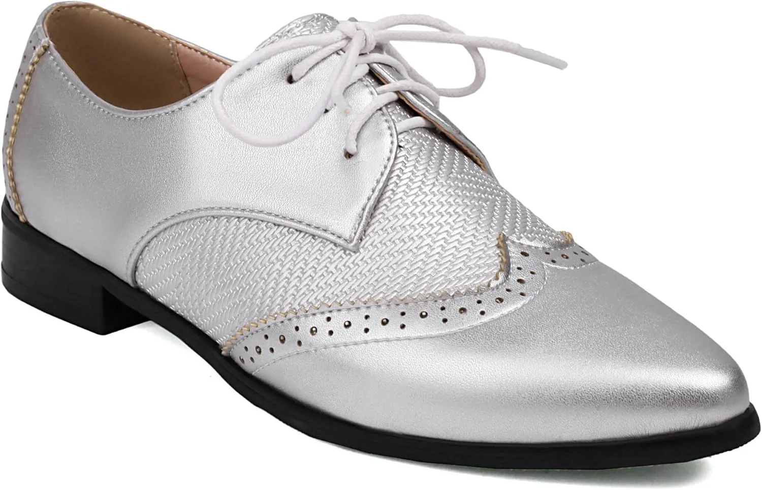 Women's Leather Comfortable Lace Up Low Heel Brogue Oxford Shoes Classic Retro Breathable Pointed Toe Low Top Business Dress Oxford Shoes for Wedding Work Date Party
