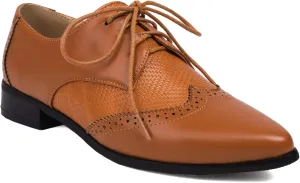 Women's Leather Comfortable Lace Up Low Heel Brogue Oxford Shoes Classic Retro Breathable Pointed Toe Low Top Business Dress Oxford Shoes for Wedding Work Date Party