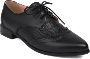 Women's Leather Comfortable Lace Up Low Heel Brogue Oxford Shoes Classic Retro Breathable Pointed Toe Low Top Business Dress Oxford Shoes for Wedding Work Date Party