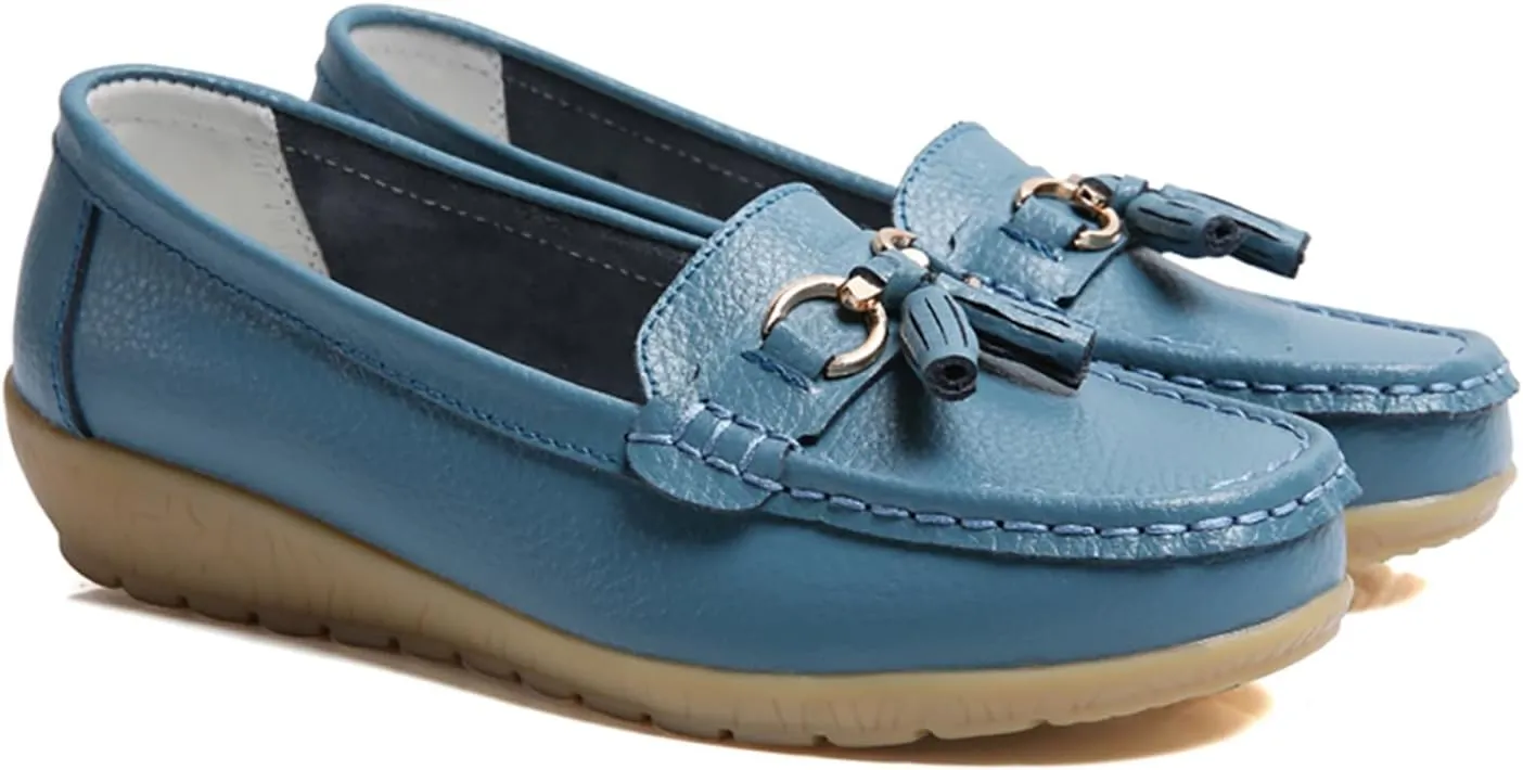 Women's Leather Slip On Tassel Loafers Soft Casual Walking Penny Flats Boat Moccasins Non-Slip Outdoor Comfortable Office Fashion Lightweight Breathable Driving Shoes for Women