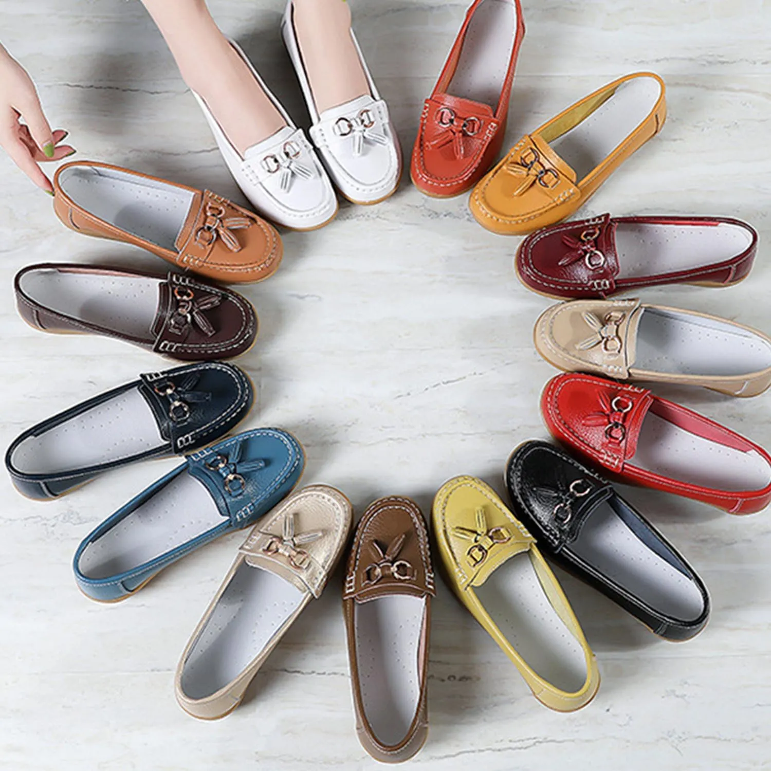 Women's Leather Slip On Tassel Loafers Soft Casual Walking Penny Flats Boat Moccasins Non-Slip Outdoor Comfortable Office Fashion Lightweight Breathable Driving Shoes for Women