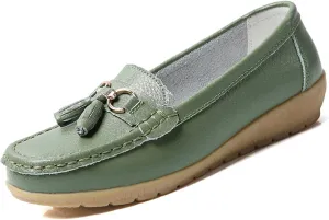 Women's Leather Slip On Tassel Loafers Soft Casual Walking Penny Flats Boat Moccasins Non-Slip Outdoor Comfortable Office Fashion Lightweight Breathable Driving Shoes for Women