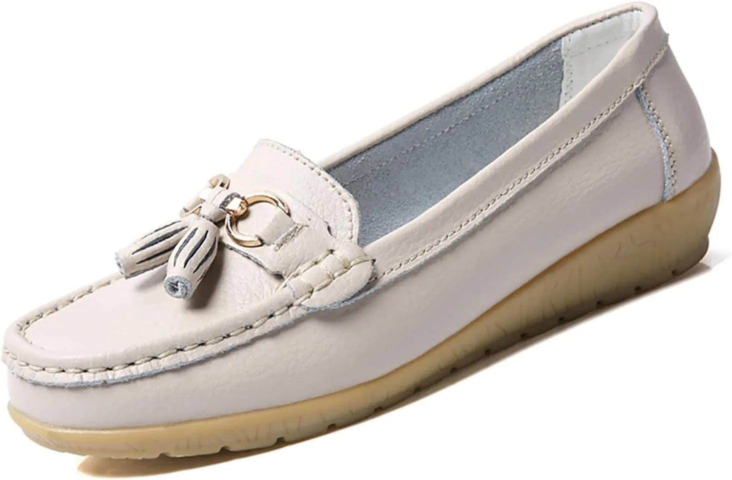 Women's Leather Slip On Tassel Loafers Soft Casual Walking Penny Flats Boat Moccasins Non-Slip Outdoor Comfortable Office Fashion Lightweight Breathable Driving Shoes for Women