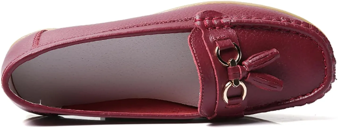 Women's Leather Slip On Tassel Loafers Soft Casual Walking Penny Flats Boat Moccasins Non-Slip Outdoor Comfortable Office Fashion Lightweight Breathable Driving Shoes for Women