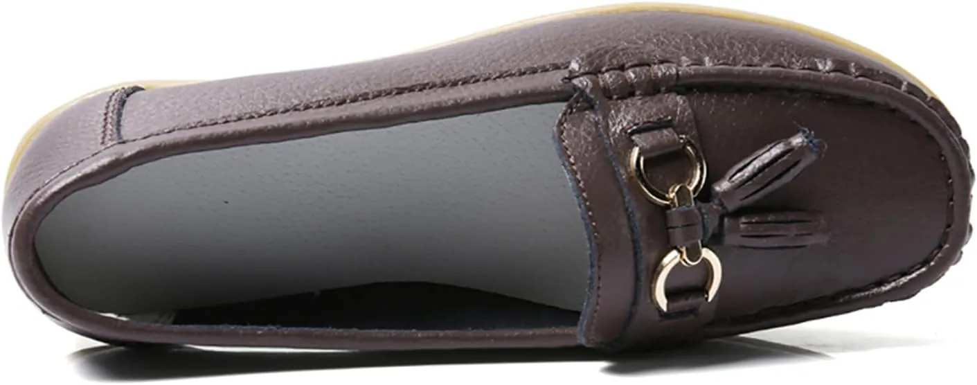 Women's Leather Slip On Tassel Loafers Soft Casual Walking Penny Flats Boat Moccasins Non-Slip Outdoor Comfortable Office Fashion Lightweight Breathable Driving Shoes for Women